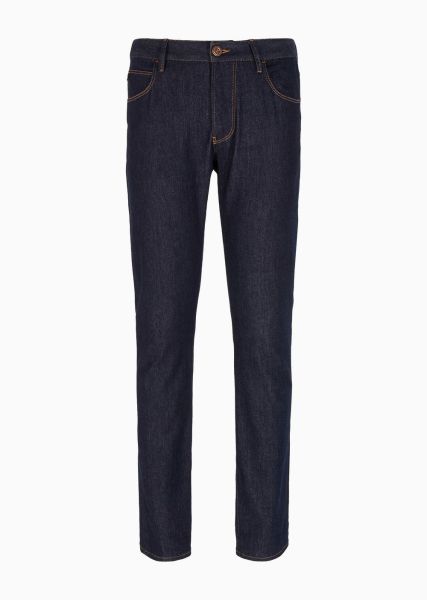 Pantalon 5 Poches Coupe Slim En Denim De Coton Stretch Spacieux Dark Blue Homme Jeans